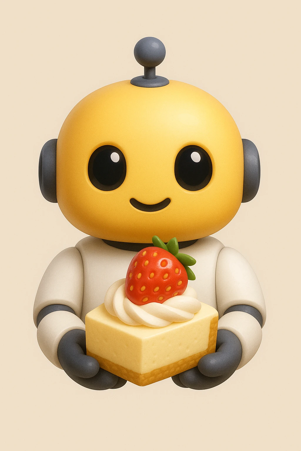 The cute robot is holding dessert in its hands, 3d emoji emoji