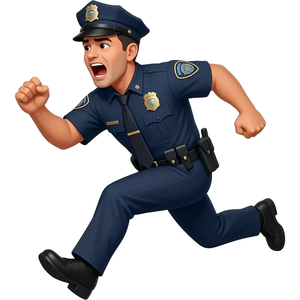 Police officer whose shirt says ice. He is chasing a screaming Mexican emoji