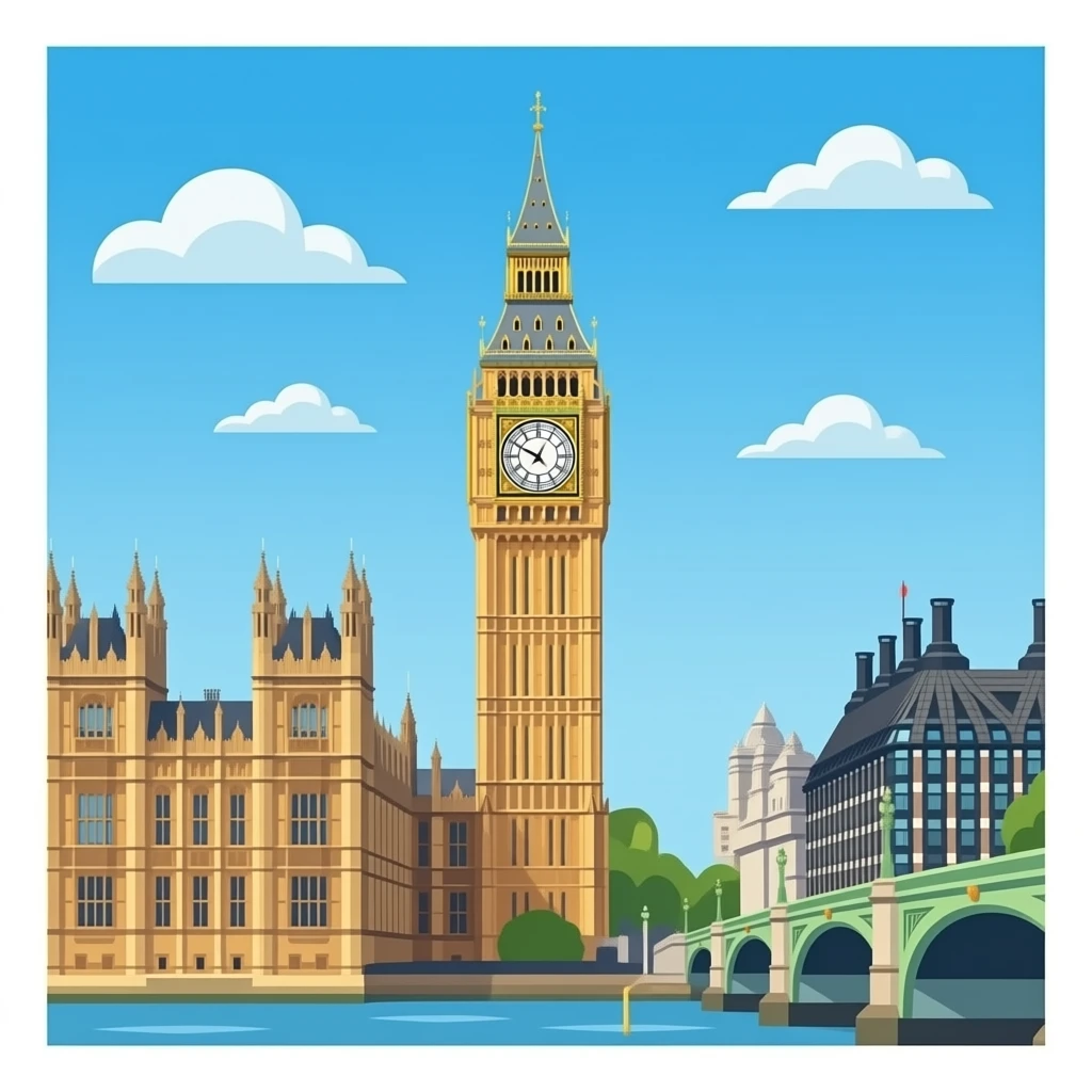 Big Ben in elegant red, blue, and white, iconic London landmark emoji