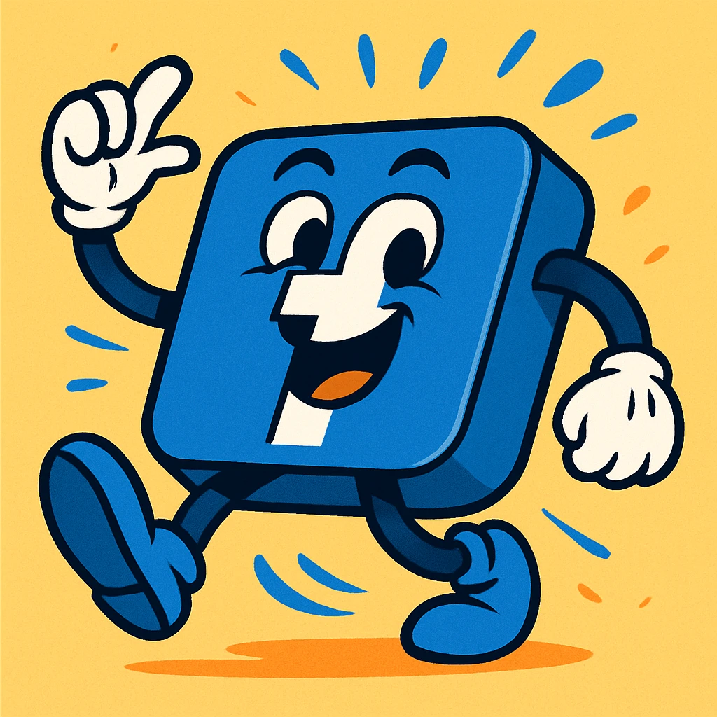 animated Facebook logo, playful movement, bold colors emoji
