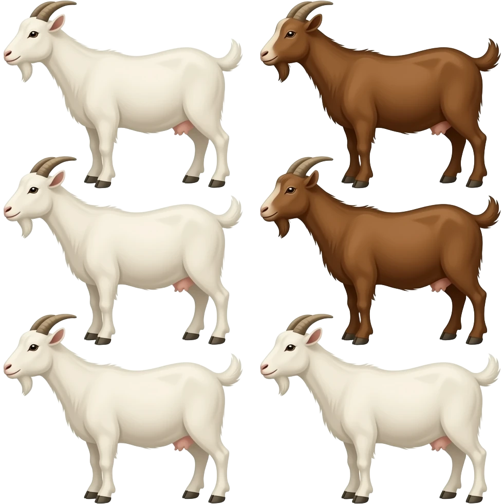 Hazme 8 cabras de tonos blancos y marrones. Tienen que estar las ocho juntas emoji
