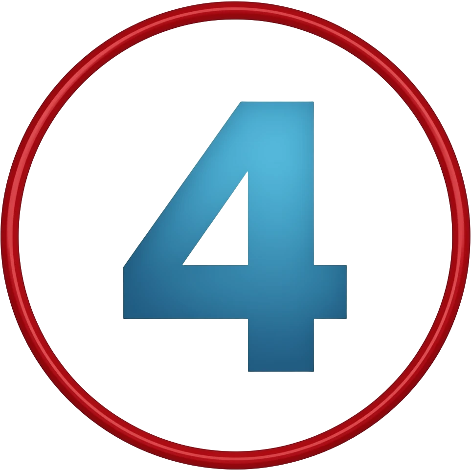 emoji with a blue letter 4 in this text with a red hand drawn circle that is thin and unperfect emoji