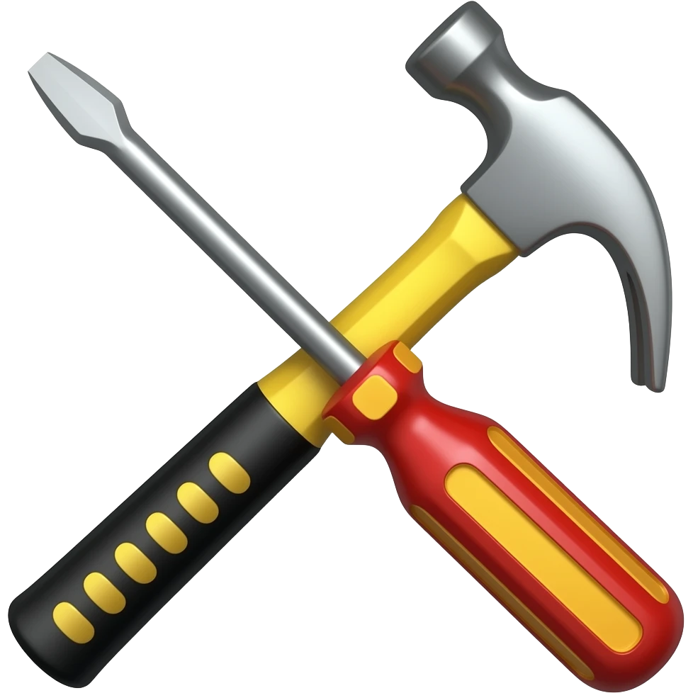 The screwdriver and hammer are positioned so that they form an “X” visually, but not literally. Windows 7 style, Aero style, Win7 style emoji