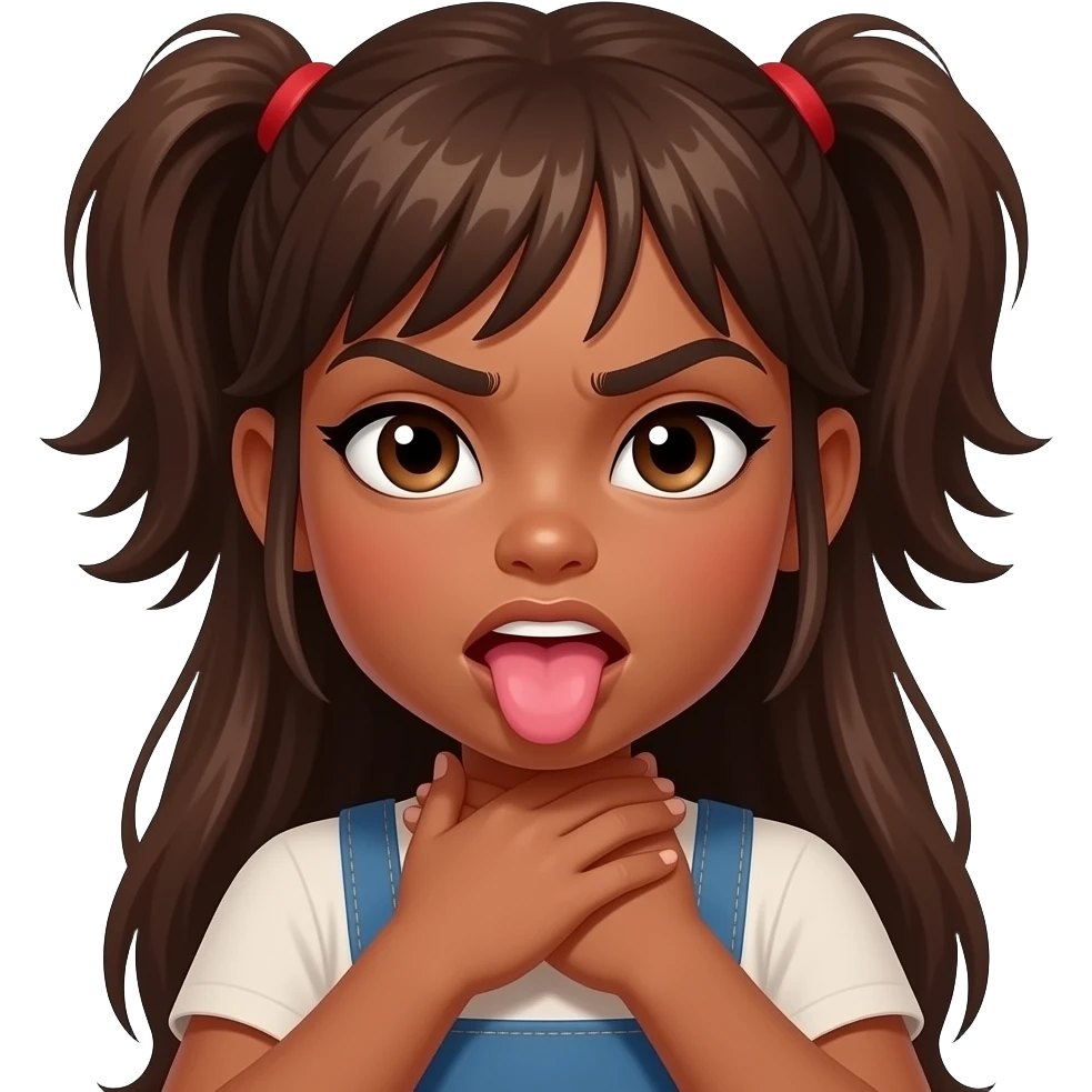 Angry Medium brown skin pretty emo girl Choking self with hands around neck With tongue sticking out emoji