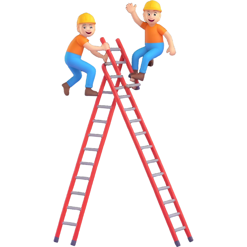 a cartoon figure climbing a ladder, laughing, playful emoji