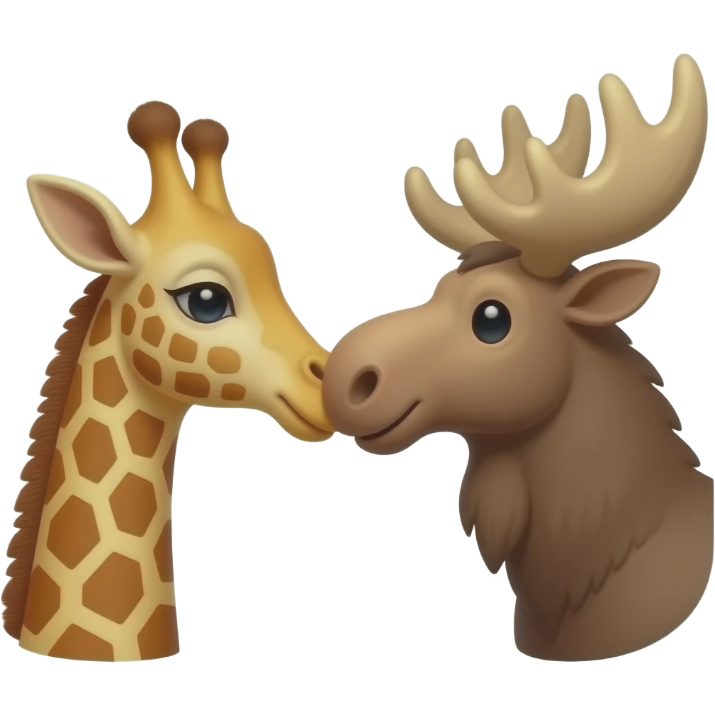 Einfacher Giraffenkopf und Elchkopf küssen sich emoji