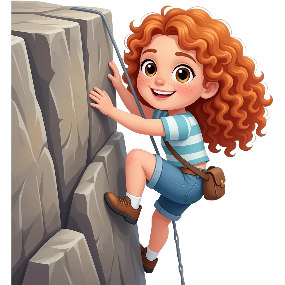 Fille rousse bouclés tâches de rousseur Escalade emoji