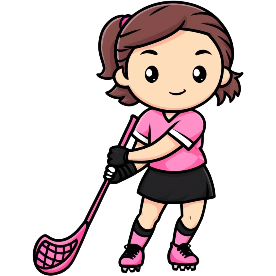 Women lacrosse player with a pink stick and black uniform and pink cleats  emoji