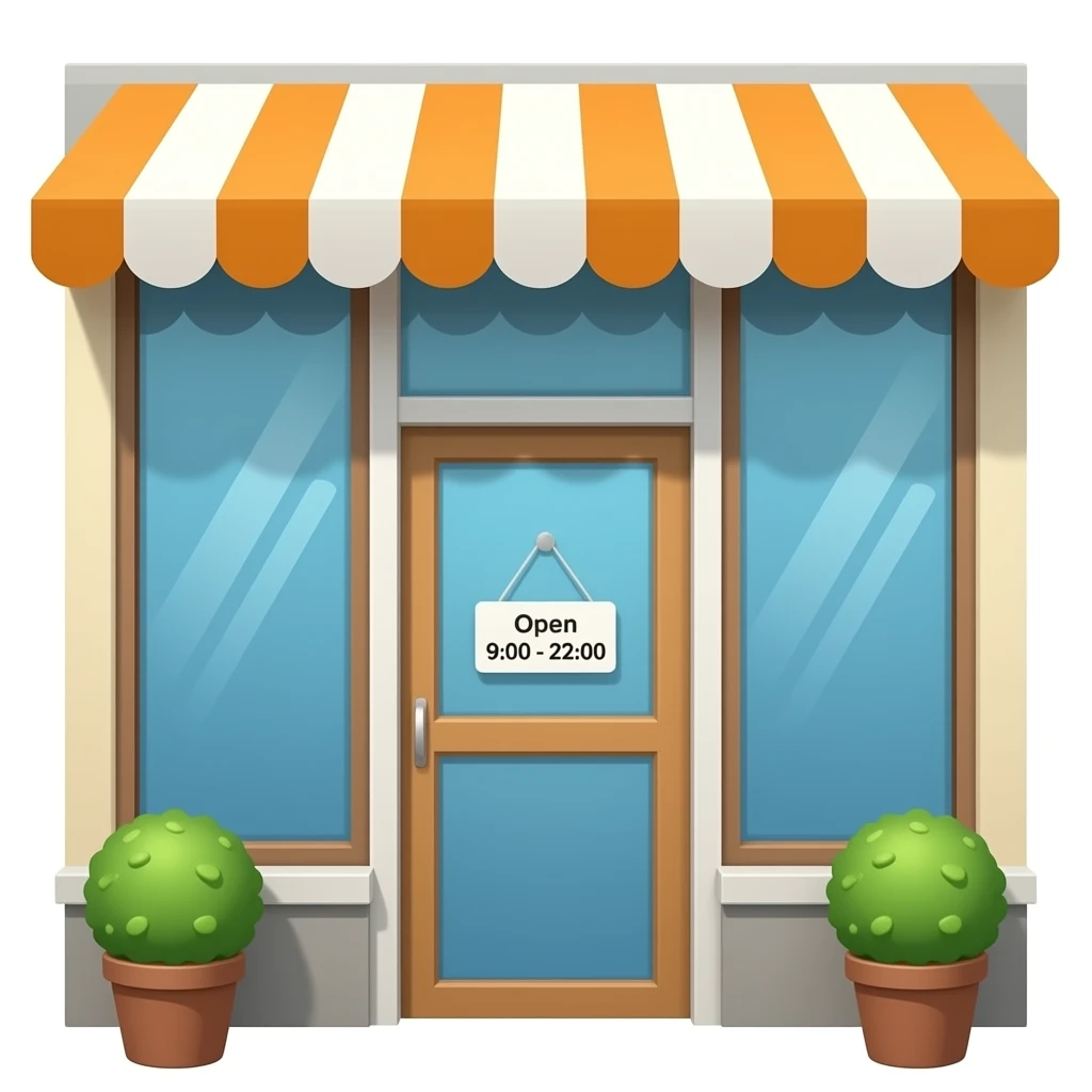 opening hours 9:00 - 22:00 on the shop's door emoji