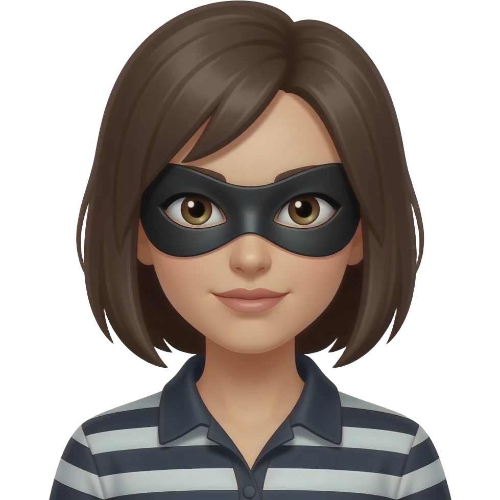 criminosa coloca uma mascara de bandida emoji