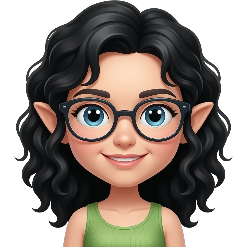black haired fairy with curly hair and glassess emoji