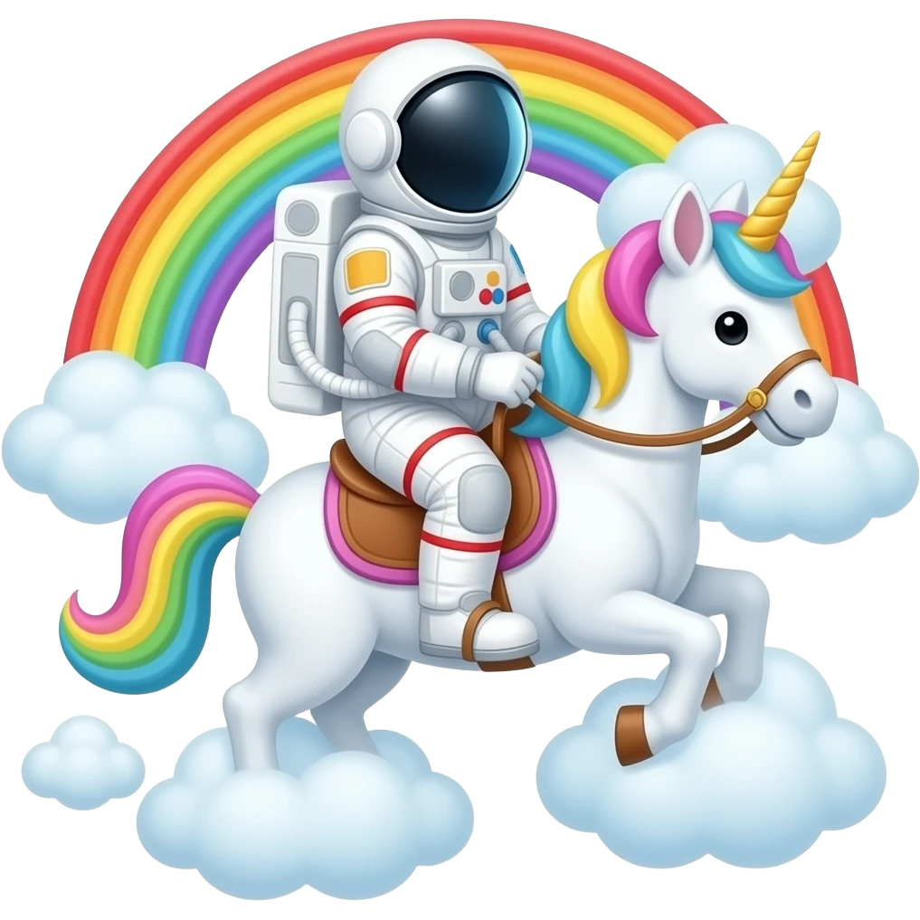 astronaut riding a magical rainbow unicorn on the moon emoji