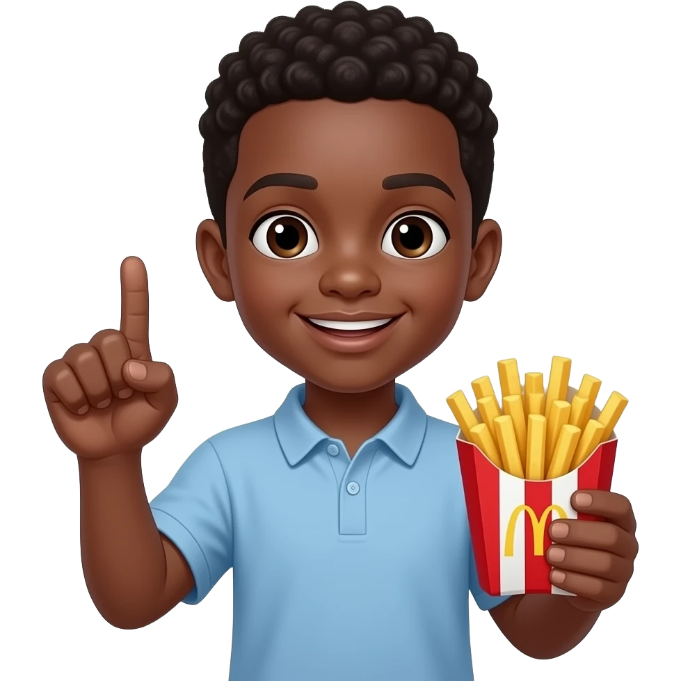 black boy holding holding the duces ✌🏾 up and holding french fries emoji
