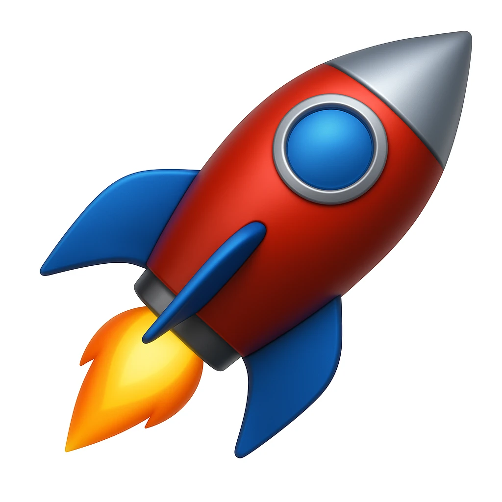 Create a rocket emoji in the same style as the attached bomb image, which is in the iOS emoji style. Keep the same look and feel as the iOS emoji rocket, matching the style of the attached bomb emoji. emoji