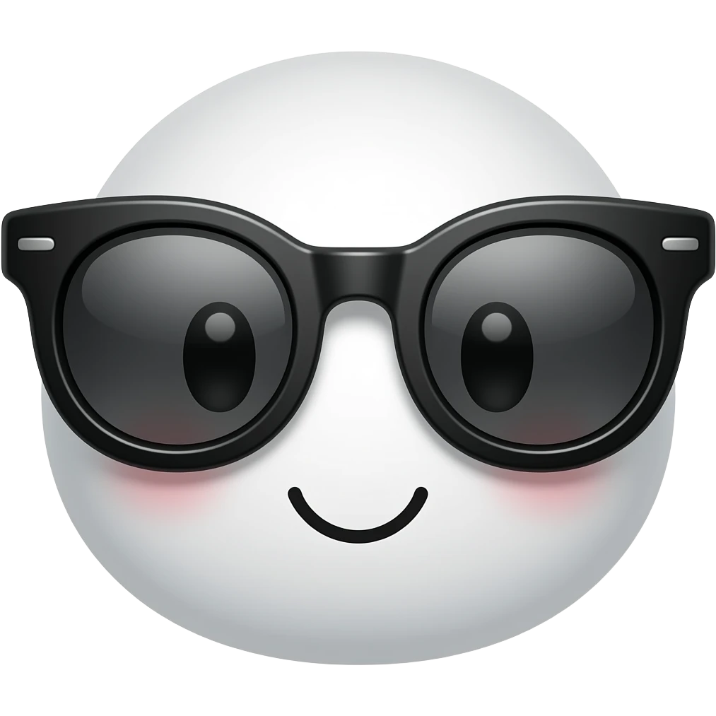 cute round sunglasses emoji, black thick frame sunglasses, minimalist design, kawaii icon style emoji