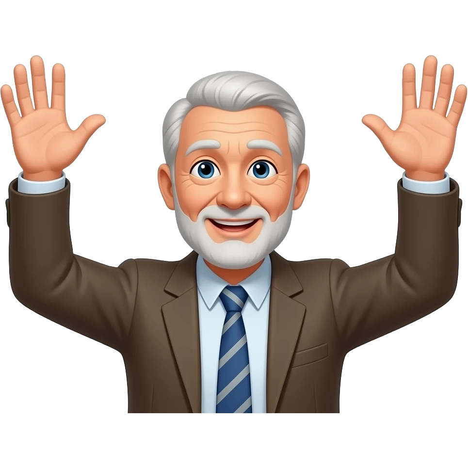 A old man with his hands up and behind him it says ABSOLUTE CINEMA. make the emoji grey emoji