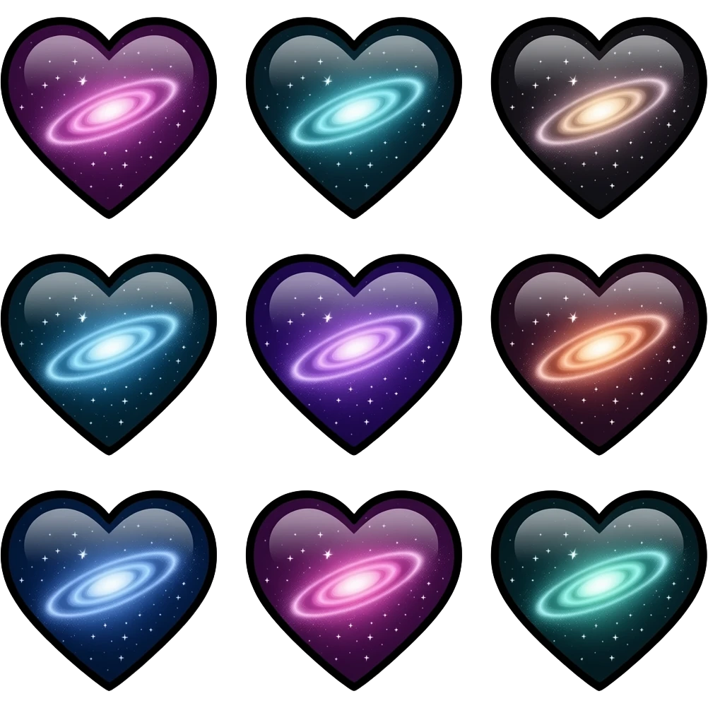 loads of different coolest galaxy hearts but all different colours black outlines cool galaxies different colour emoji