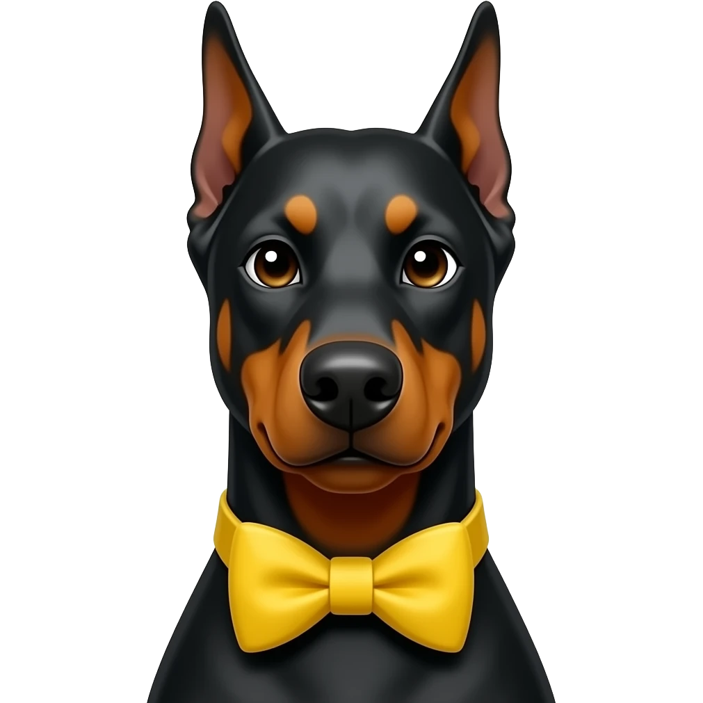 doberman dog with yellow bowtie sitting closeup emoji