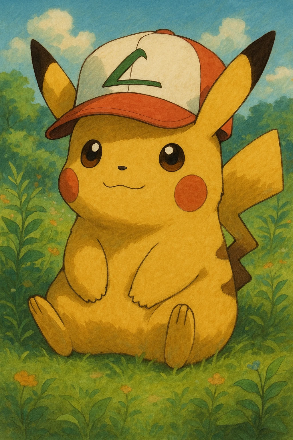 pikachu wearing Ash Ketchum's hat emoji