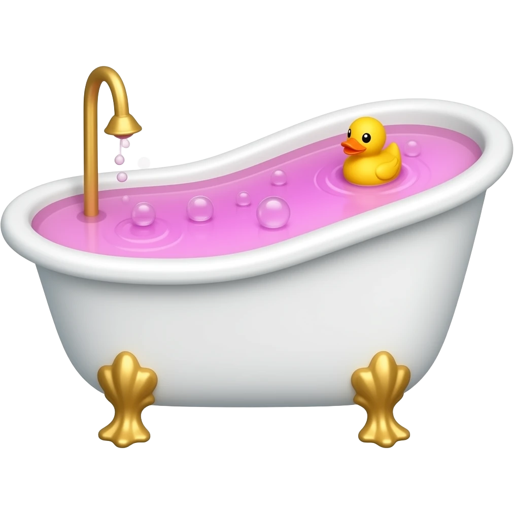 Bath tub with a small rubber duck on the pink and purple mix bubble water emoji emoji