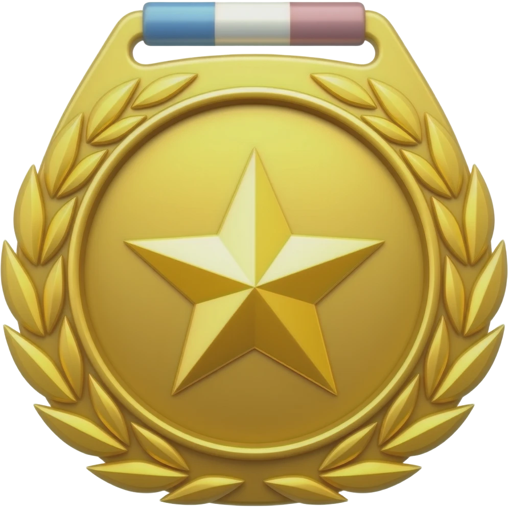 a gold medal emoji with a star with sparks embedded on it emoji