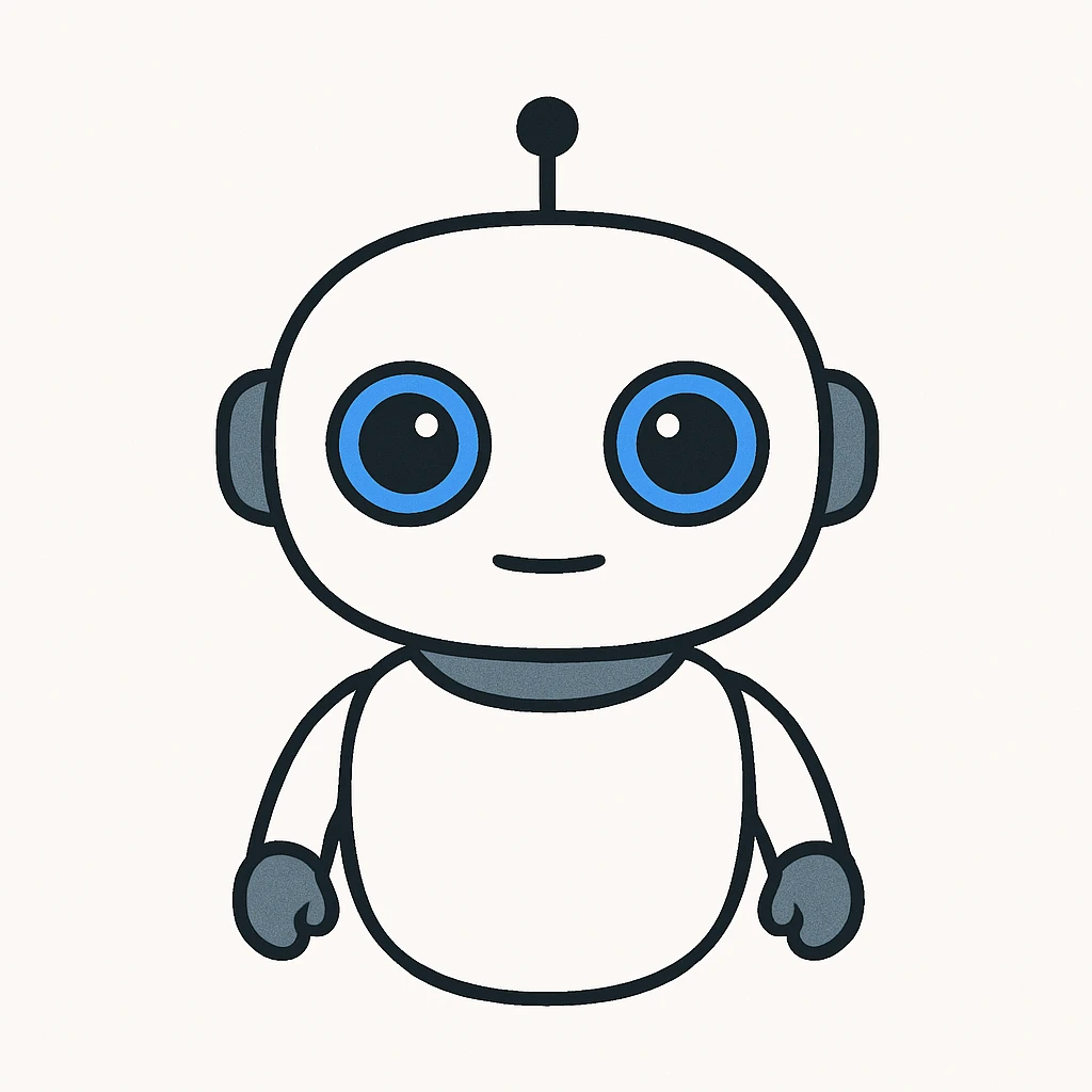 friendly looking robot assistant staring intently, minimalist style, white background emoji