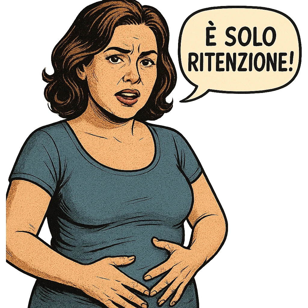 DONNA REALISTICA CHE DICE IN UN FUMETTO ALLA SUA DESTRA: "è SOLO RITENZIONE!" emoji