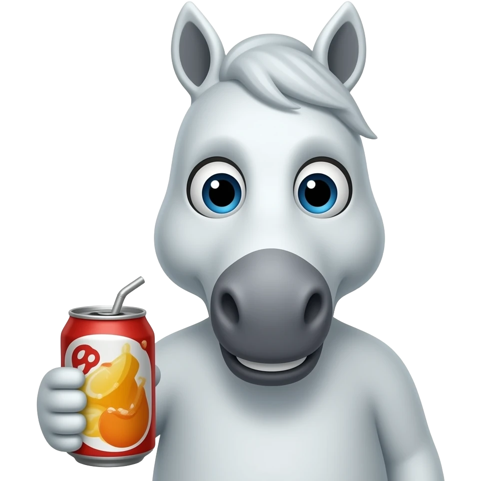 white horse with front view close up holding a juice can emoji