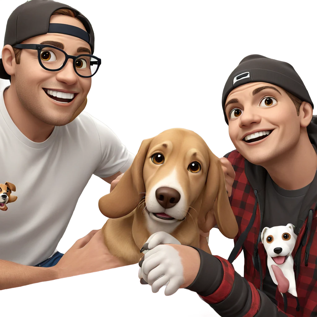 happy boys with dog and hat emoji