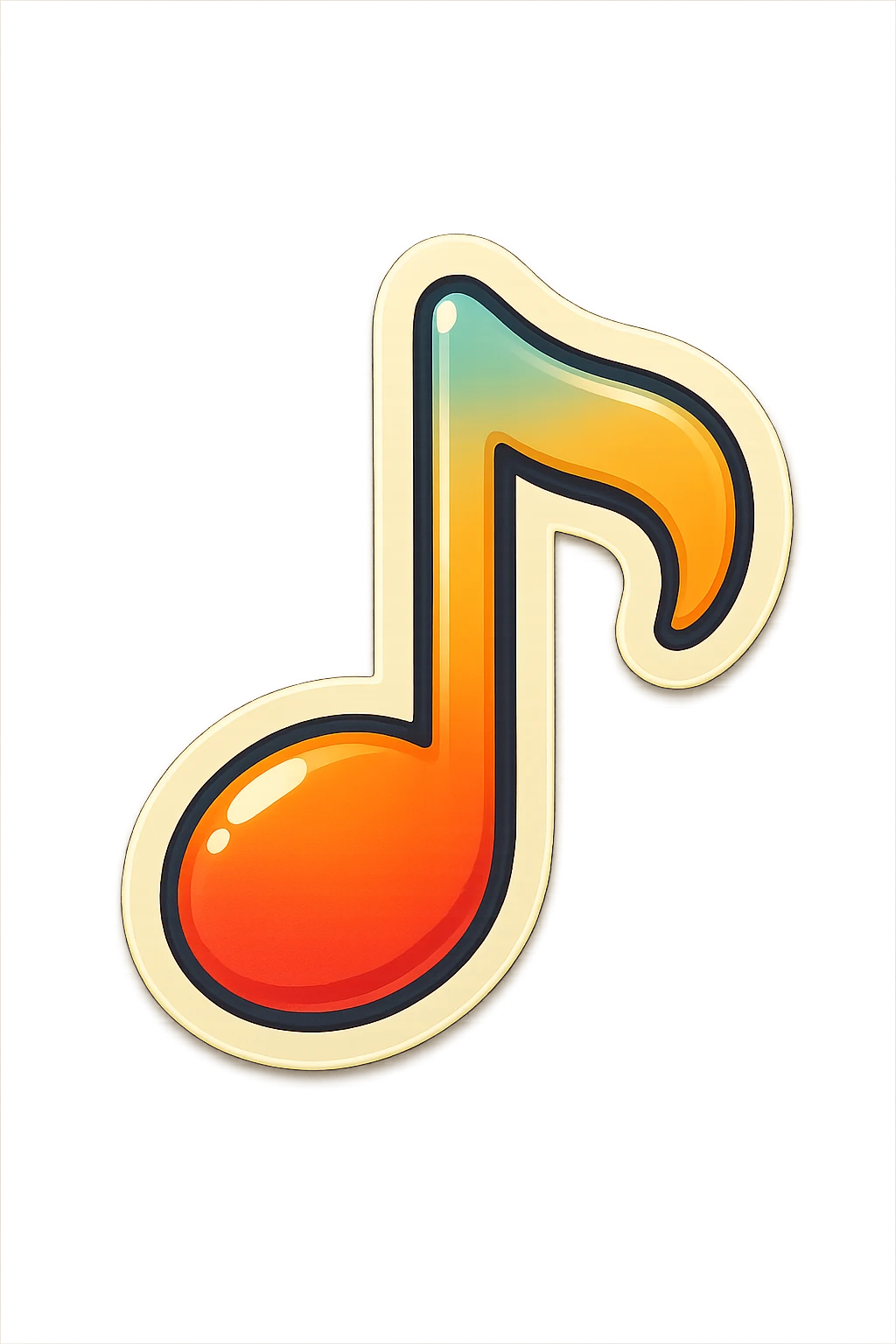 cartoon style sticker, single musical note symbol, simple and clear, no text emoji