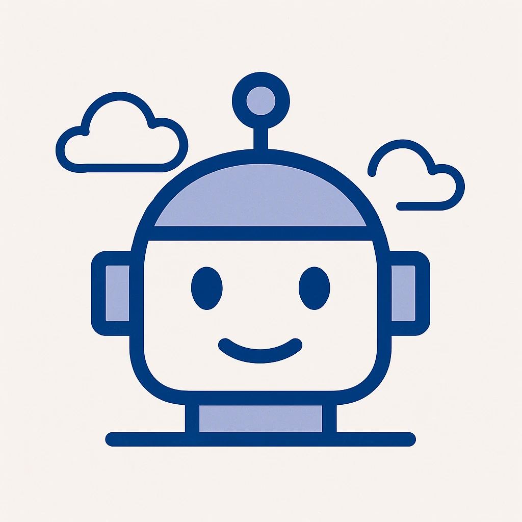 minimalistic robot head icon, soft gradients, blue and gray palette emoji