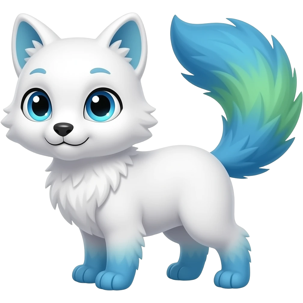 White with sky blue eyes and blue green ombré tail even blue fluffy paws emoji