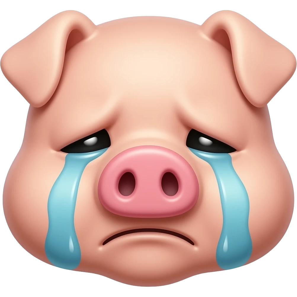 Sad wrinkly pig face, crying, discord emoji style emoji