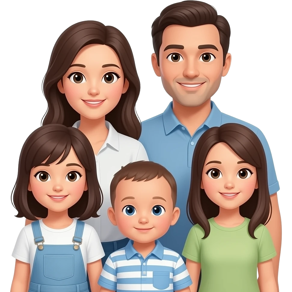 Famille 5 personne maman papa 3 enfants 2 filles et un bébé garcon emoji