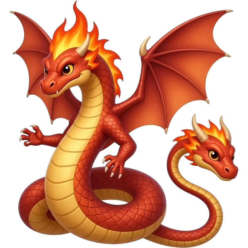 fire serpent with a head, dragon wings and arms and another head in the tail emoji