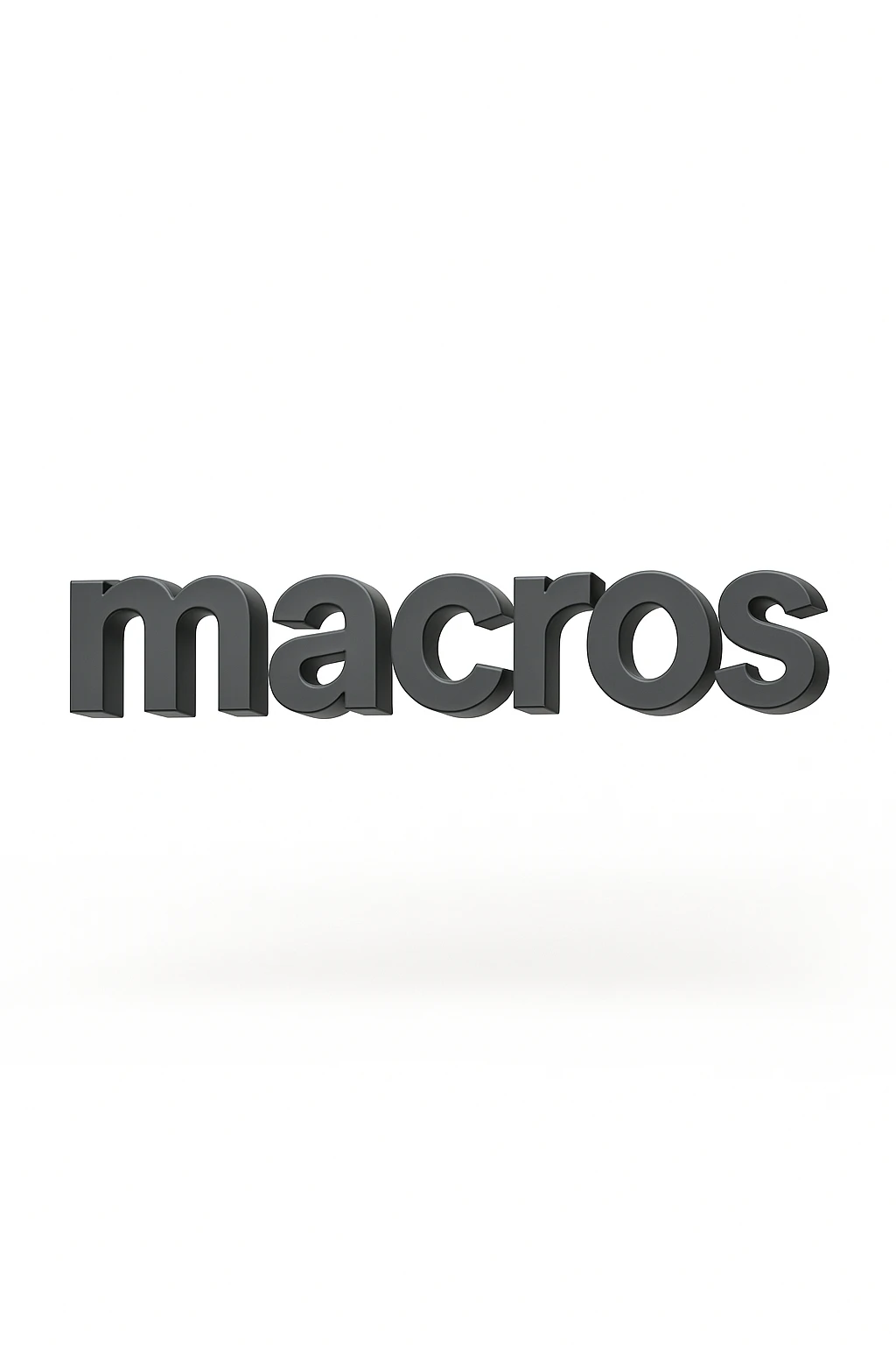 le parole "macros" fluttuano in aria, sfondo bianco emoji