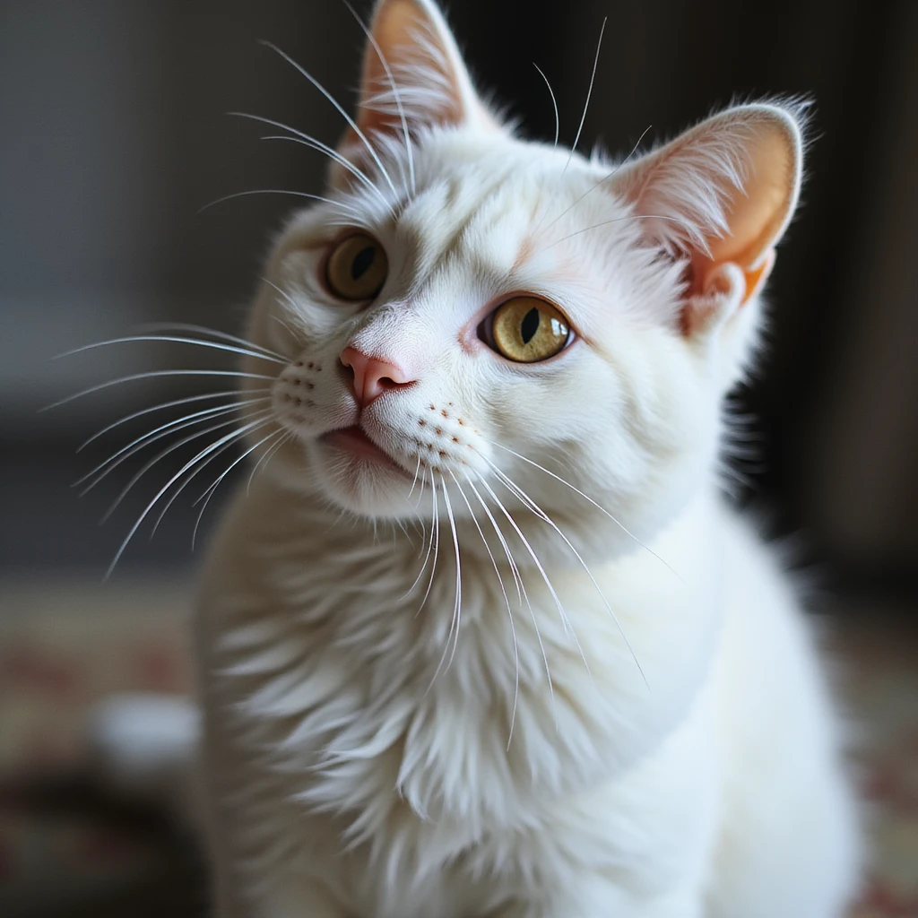 realistic and detailed white cat emoji