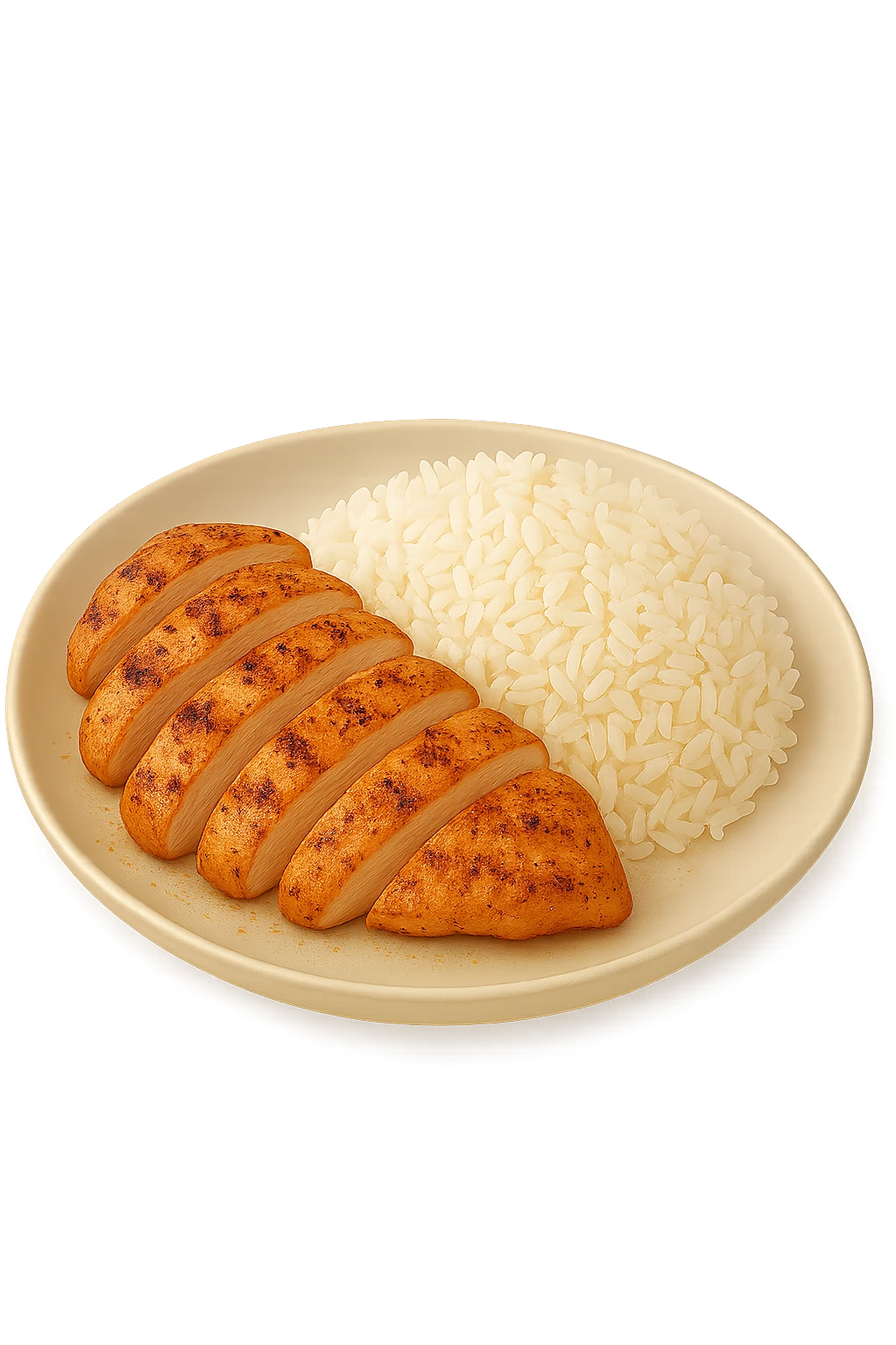 Riso con pollo cucinato su un piatto emoji
