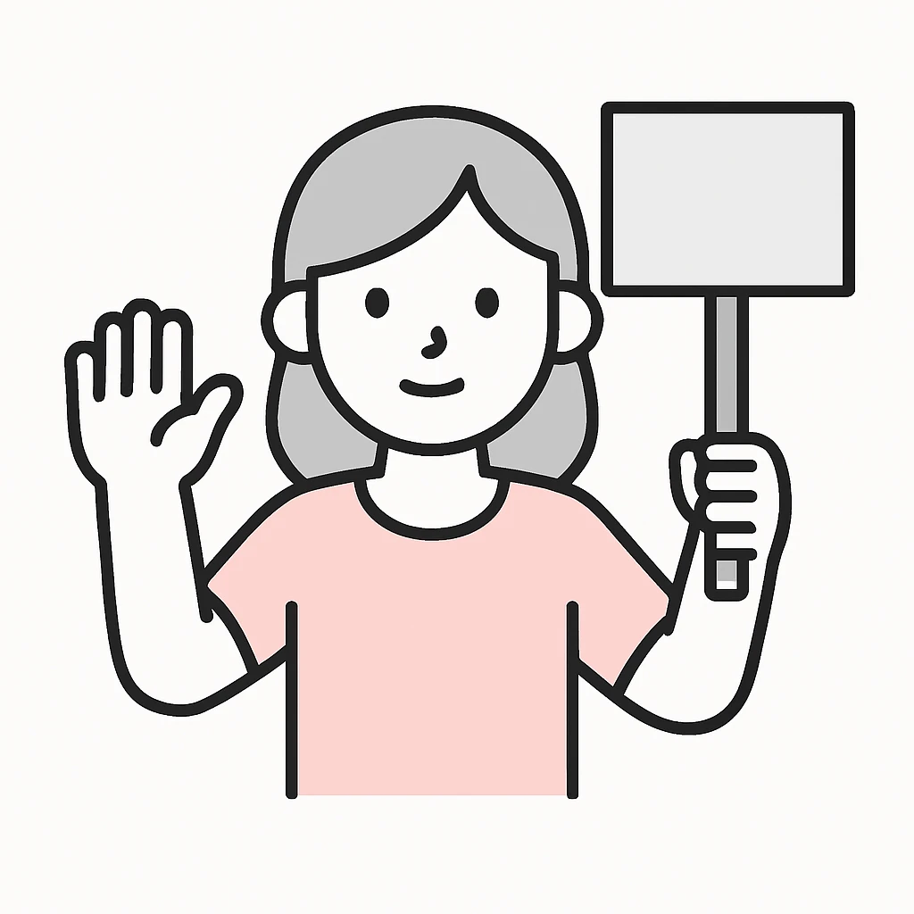 3D face of an activist girl waving her hand in a blue T-shirt emoji