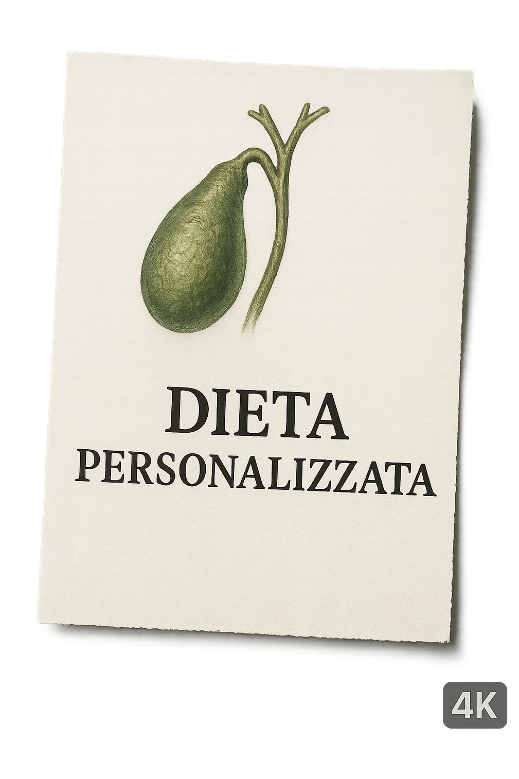 FOGLIO DI CARTA CON LA SCRITTA "DIETA PERSONALIZZATA" E UNA CISTIFELLEA DISEGNATA SOPRA, iperrealistico 4k emoji