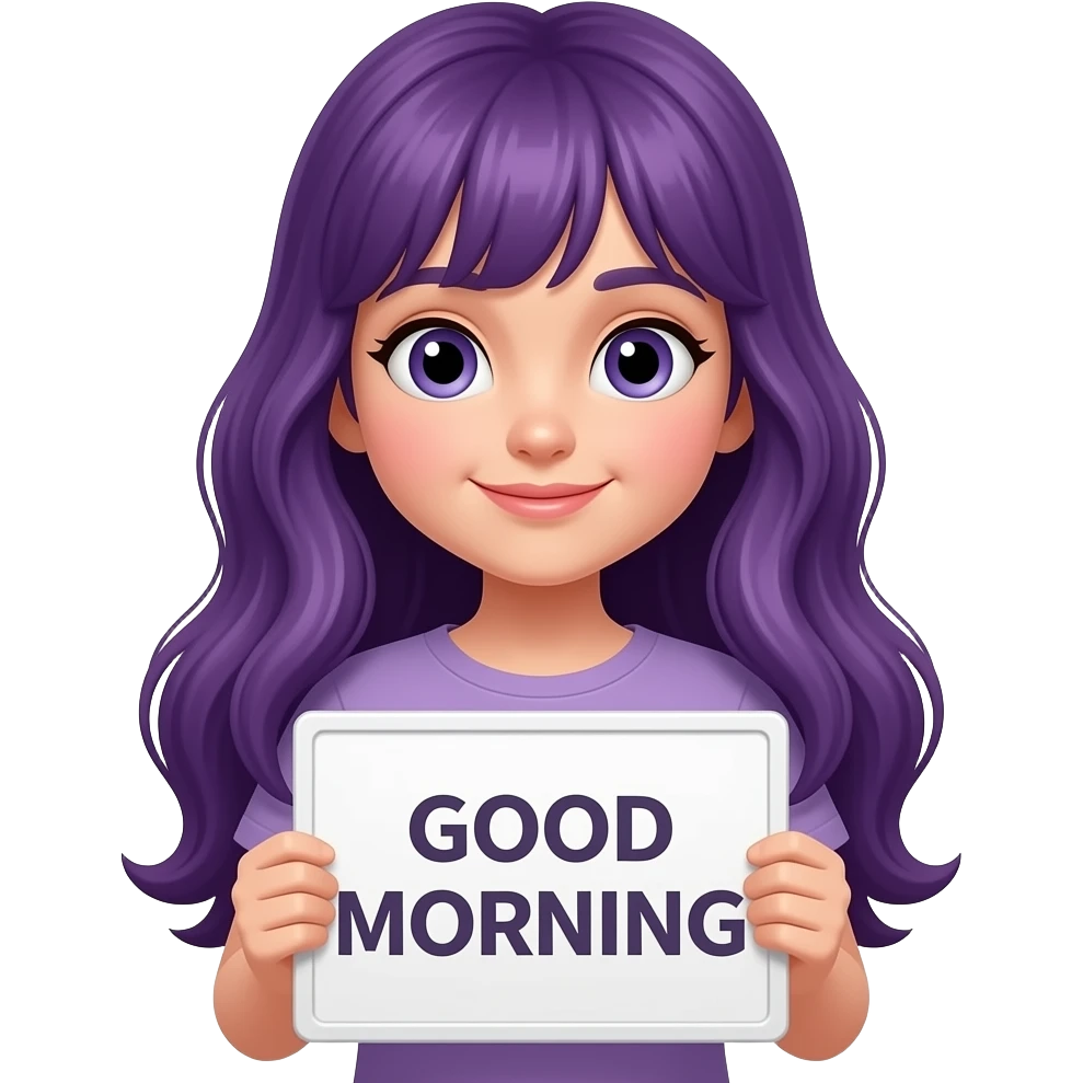 girl with long purple hair with a  GOOD MORNING sign emoji