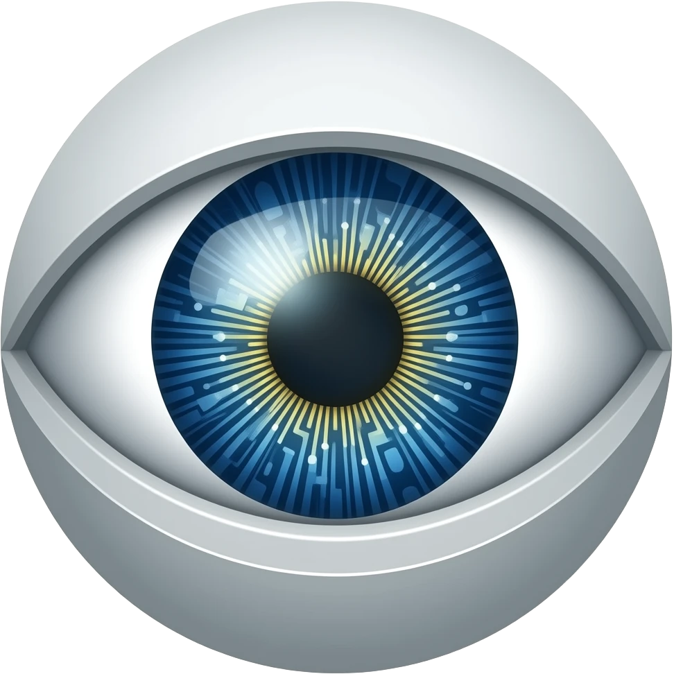 Un solo ojo de un robot  que en  el ojo se mire un chip  grande futurisa emoji