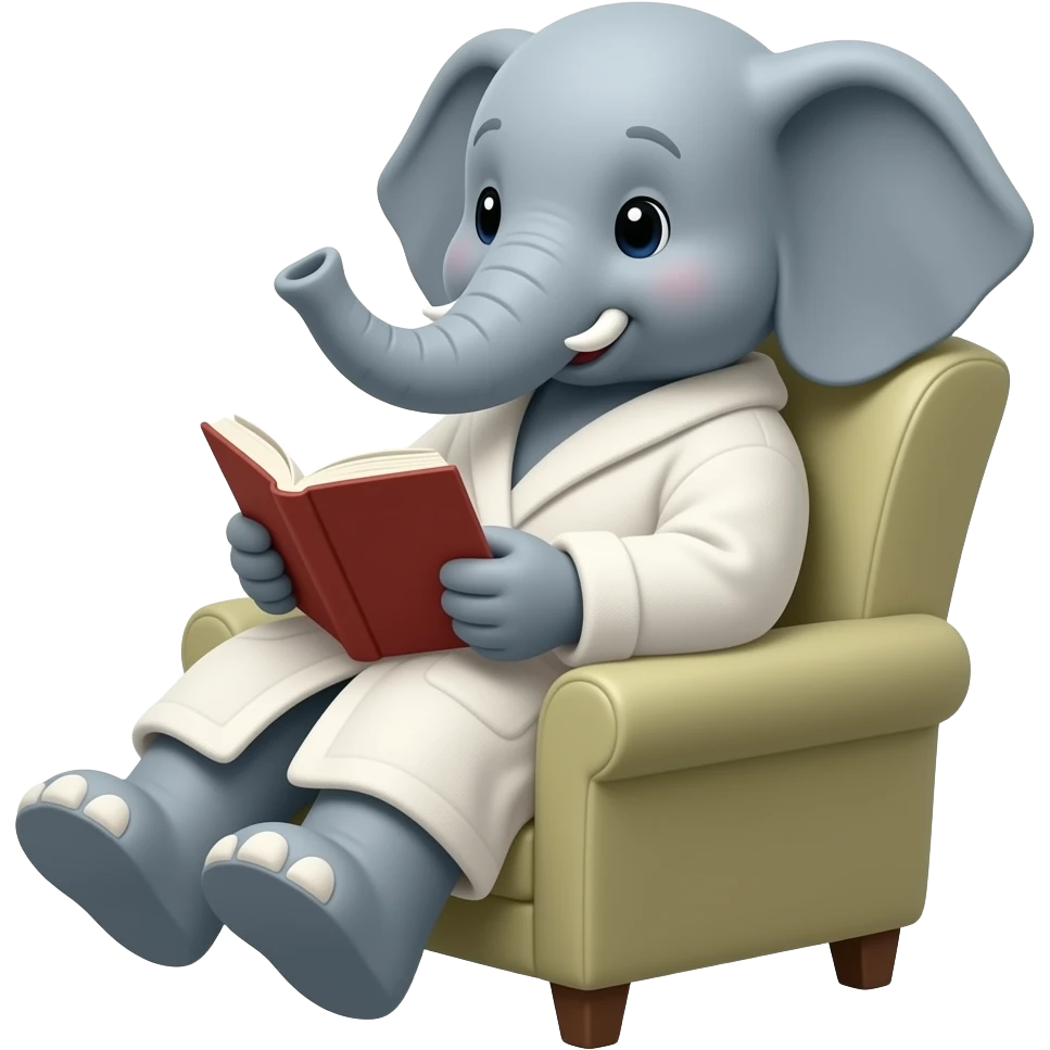 слон в халаті читає книжку сидячи у кріслі напівобертом emoji