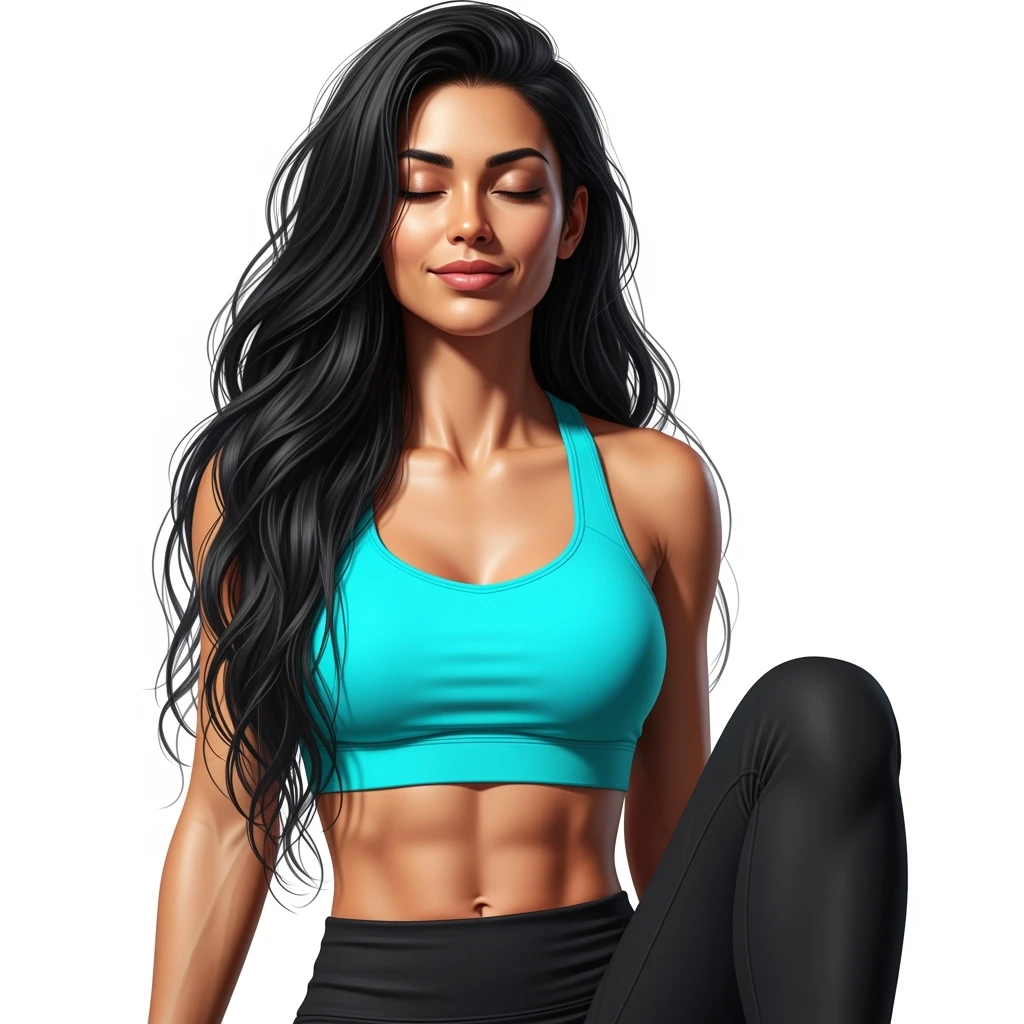 DONNA FITNESS RILASSATA CON GLI OCCHI CHIUSI, IPERREALISTICA 4K, SENZA SFONDO emoji