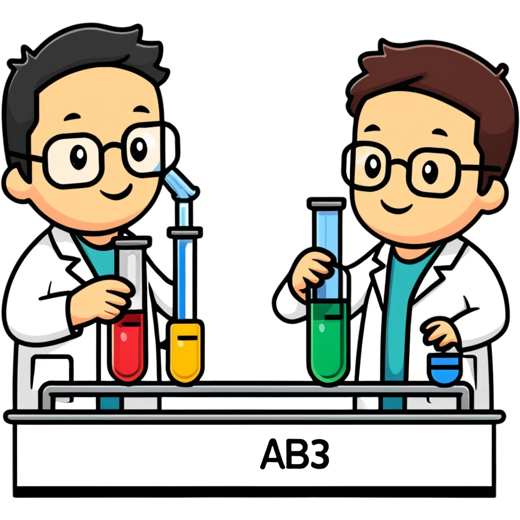 scientist comparing two test tubes labeled A and B emoji
