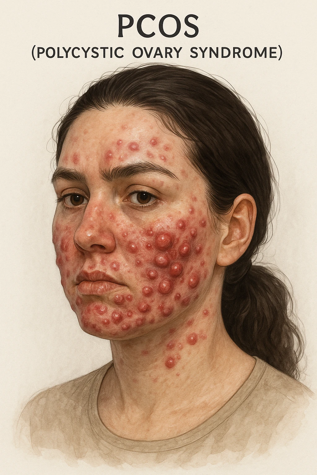 donna con pcos, con acne cistica infiammata e profonda emoji