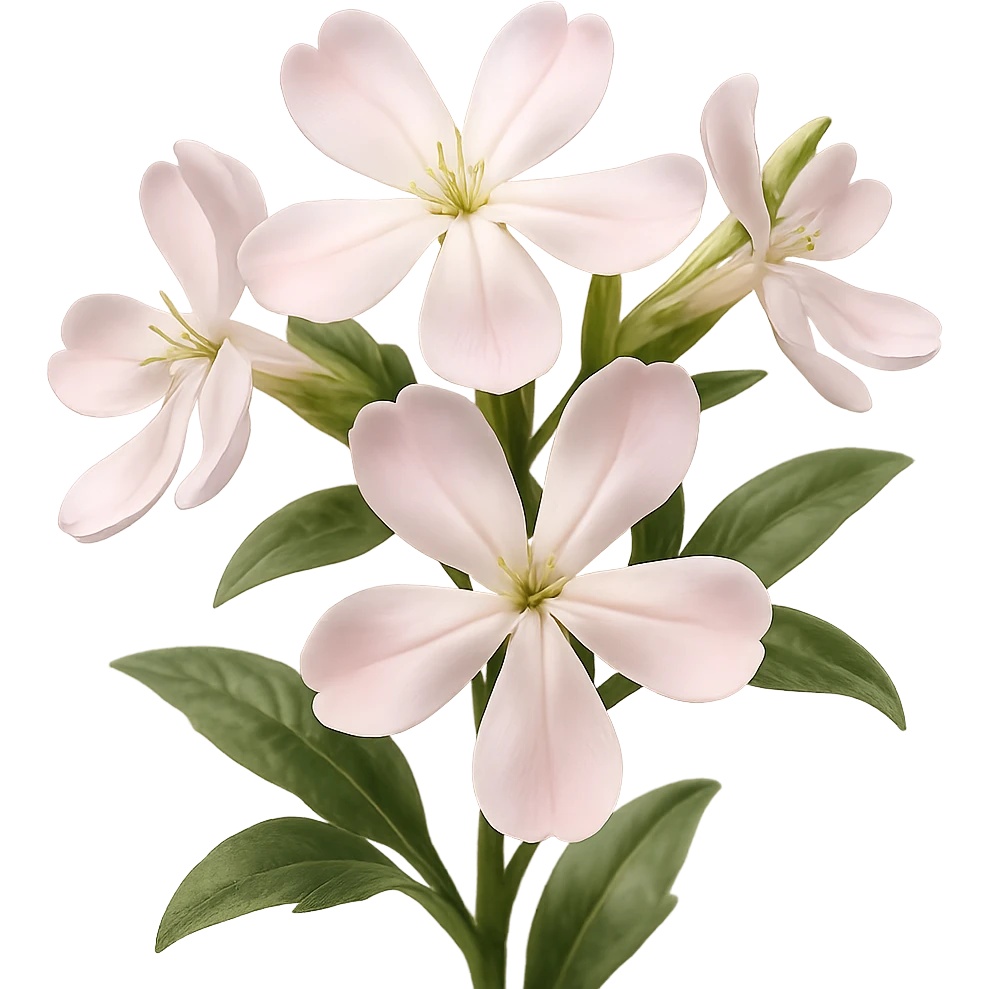 Create a 3D iOS-style realistic cluster of delicate pale pink flowers with soft lighting and a glossy effect. The image should have no background. Render in the GPT Image style to capture the delicate and realistic appearance. emoji