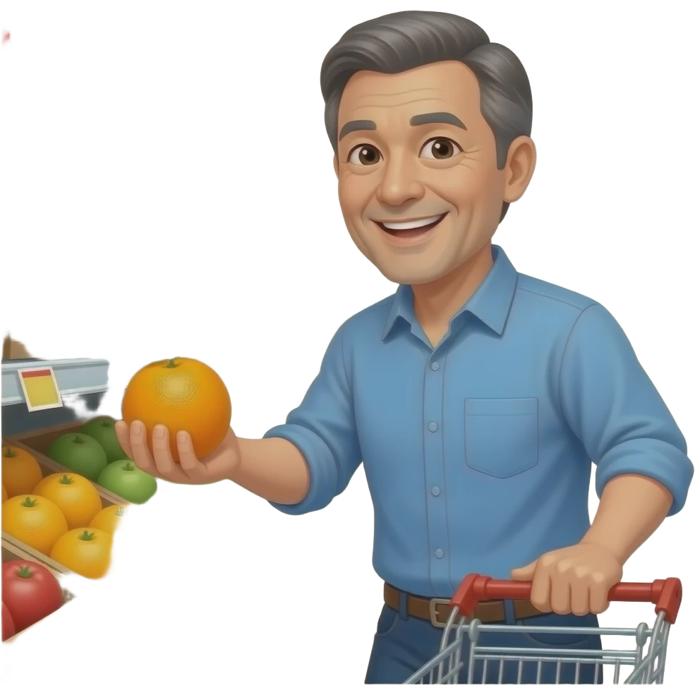 man takes an orange from store emoji