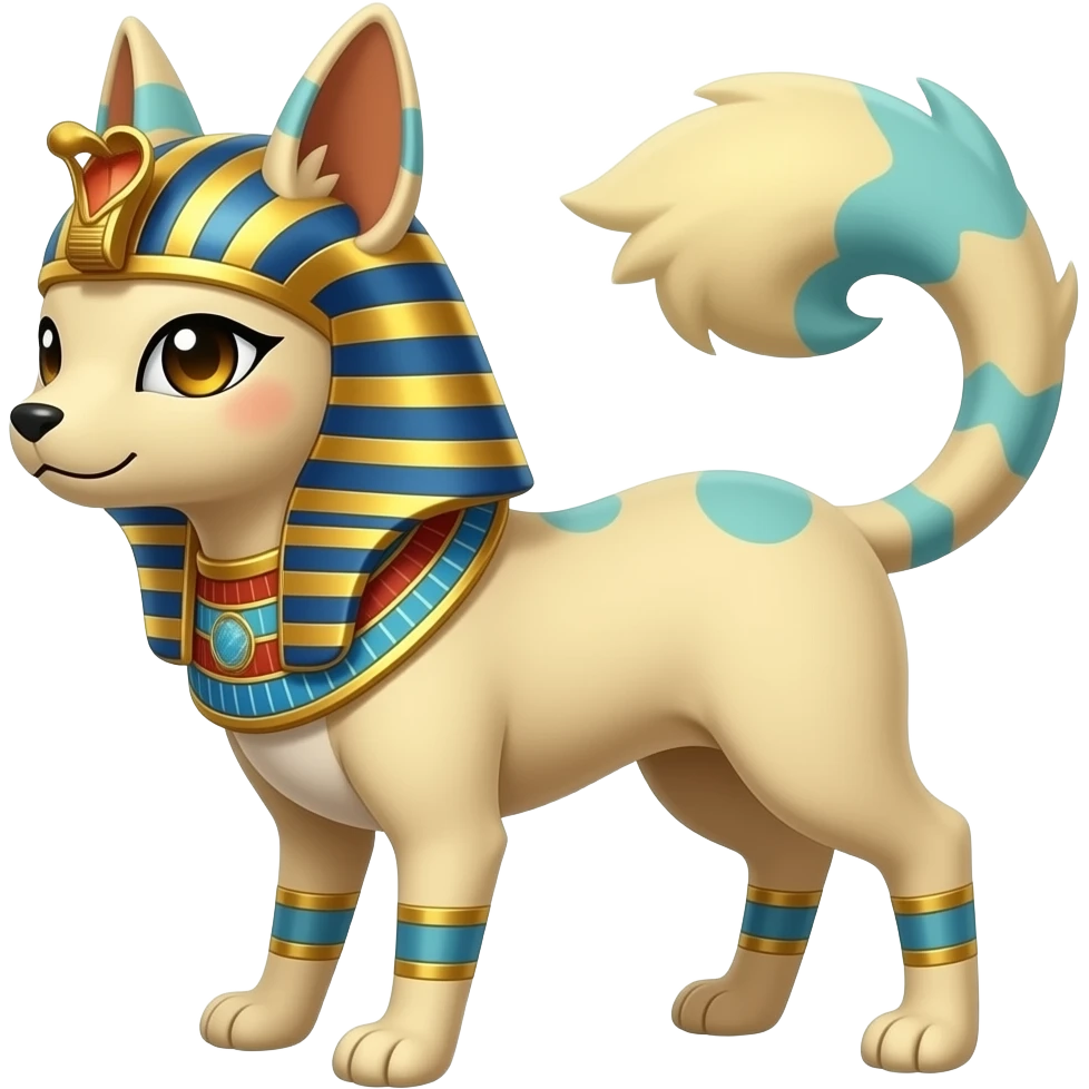 Sun-patterned ancient Egyptian Short-legged quadrupedal elegant oriental feral painted Absol-Glaceon-Sylveon-animal-Fakémon-fusion-hybrid-creature emoji