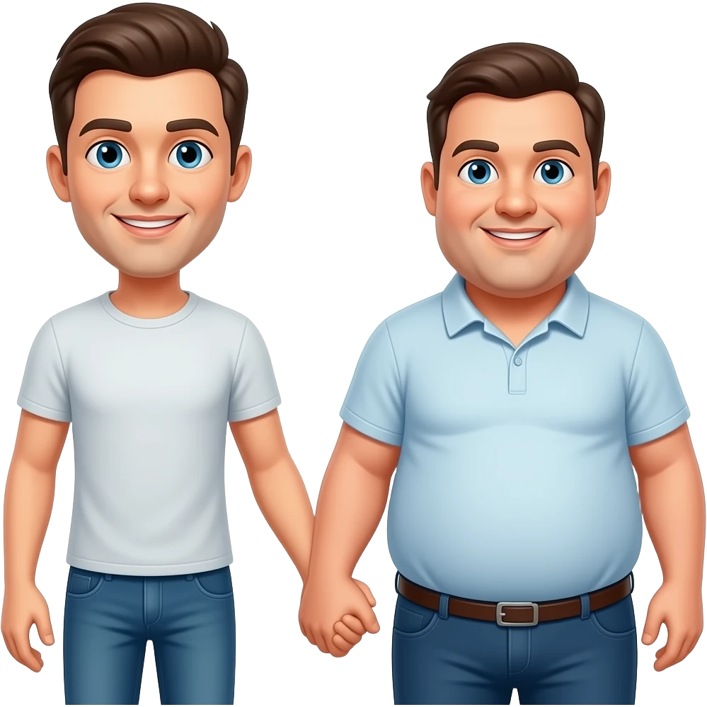 Two men holding hands. One is skinny, the other is fat. emoji